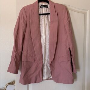Zara Women's Blush Pink Suit Jacket Oversized